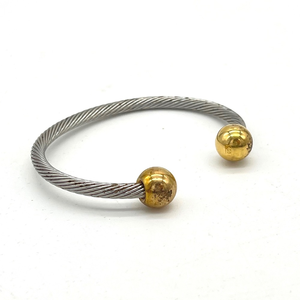 Two Tone‎ Twisted Cable Cuff Bracelet Silver Gold Ball End 6.5 Inch Mixed Metal